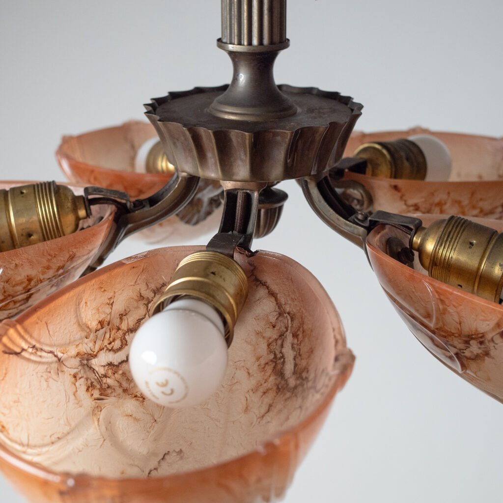 Christian Bergh Bronze And Glass Chandelier, 1930s