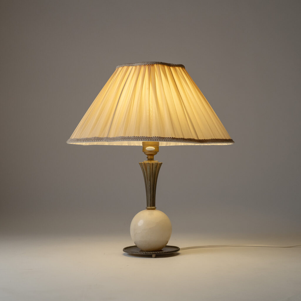 Swedish Brass And Alabaster Table Lamp, 1930s