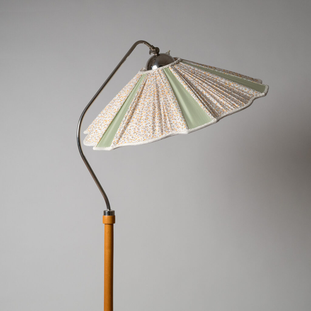 Swedish Dual-Shade Wood Floor Lamp, 1940s