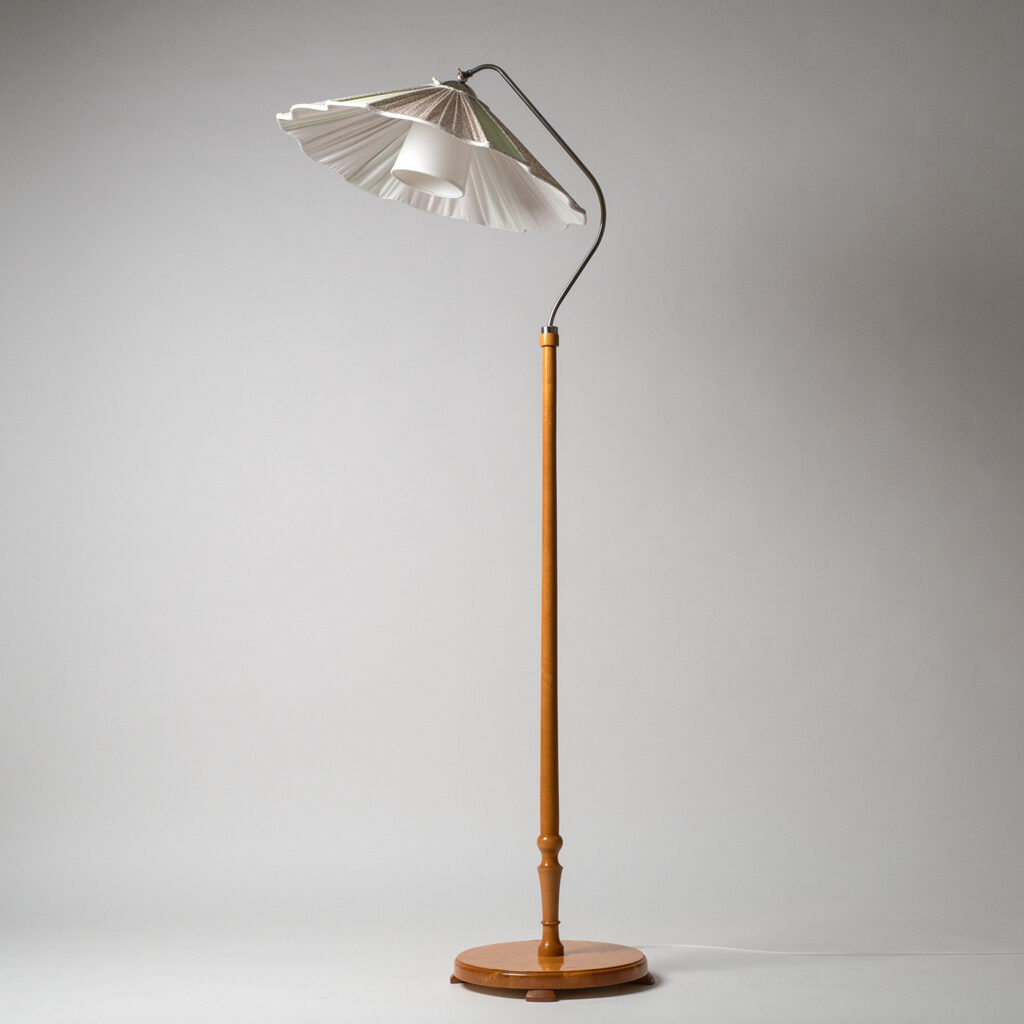 Swedish Dual-Shade Wood Floor Lamp, 1940s