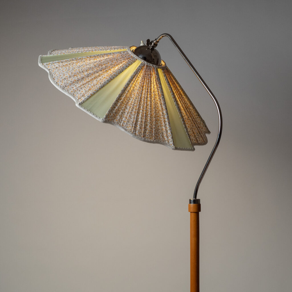 Swedish Dual-Shade Wood Floor Lamp, 1940s