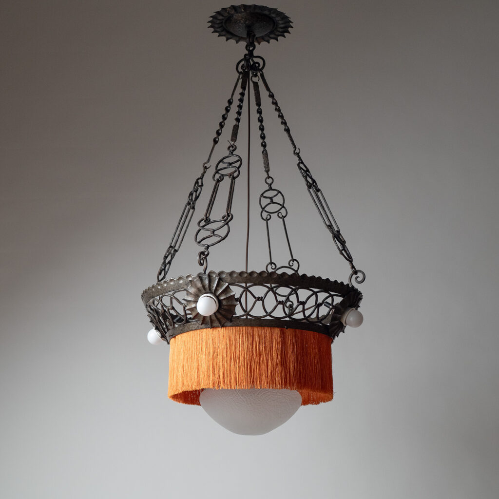 Wrought Iron And Glass Chandelier, circa 1920