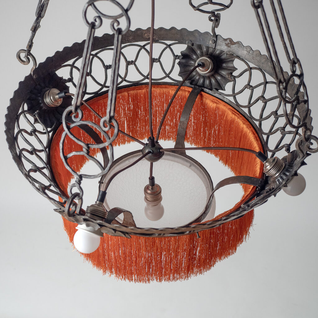 Wrought Iron And Glass Chandelier, circa 1920