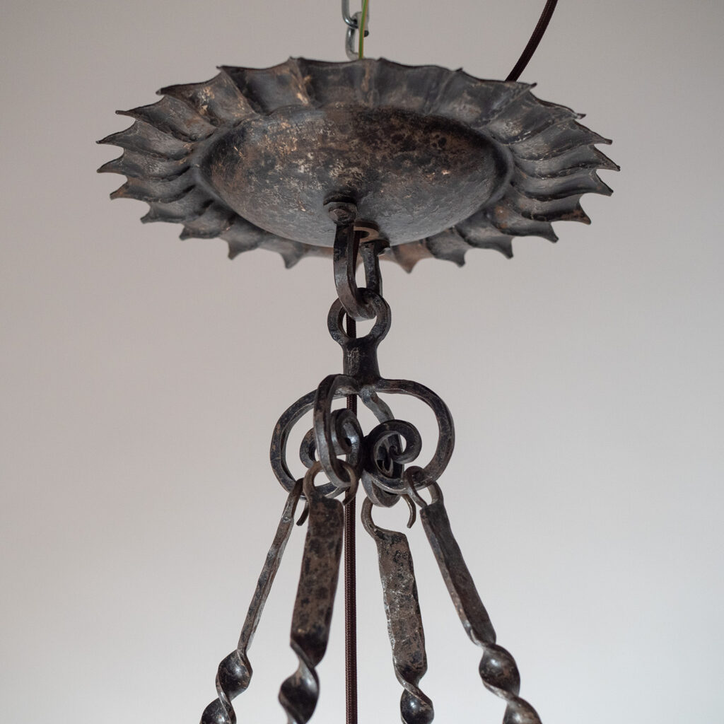 Wrought Iron And Glass Chandelier, circa 1920