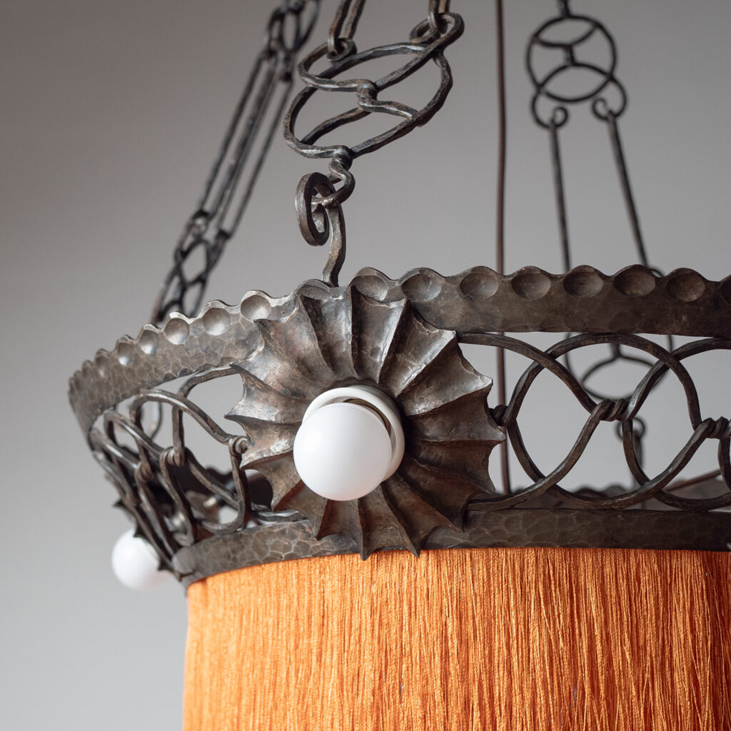 Wrought Iron And Glass Chandelier, circa 1920