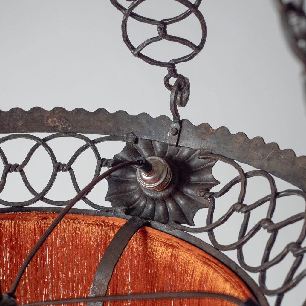 Wrought Iron And Glass Chandelier, circa 1920