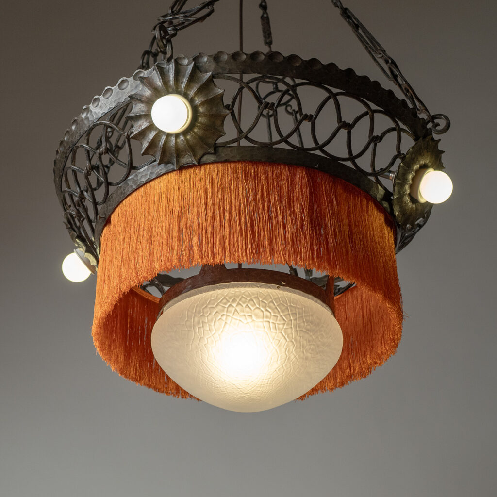 Wrought Iron And Glass Chandelier, circa 1920