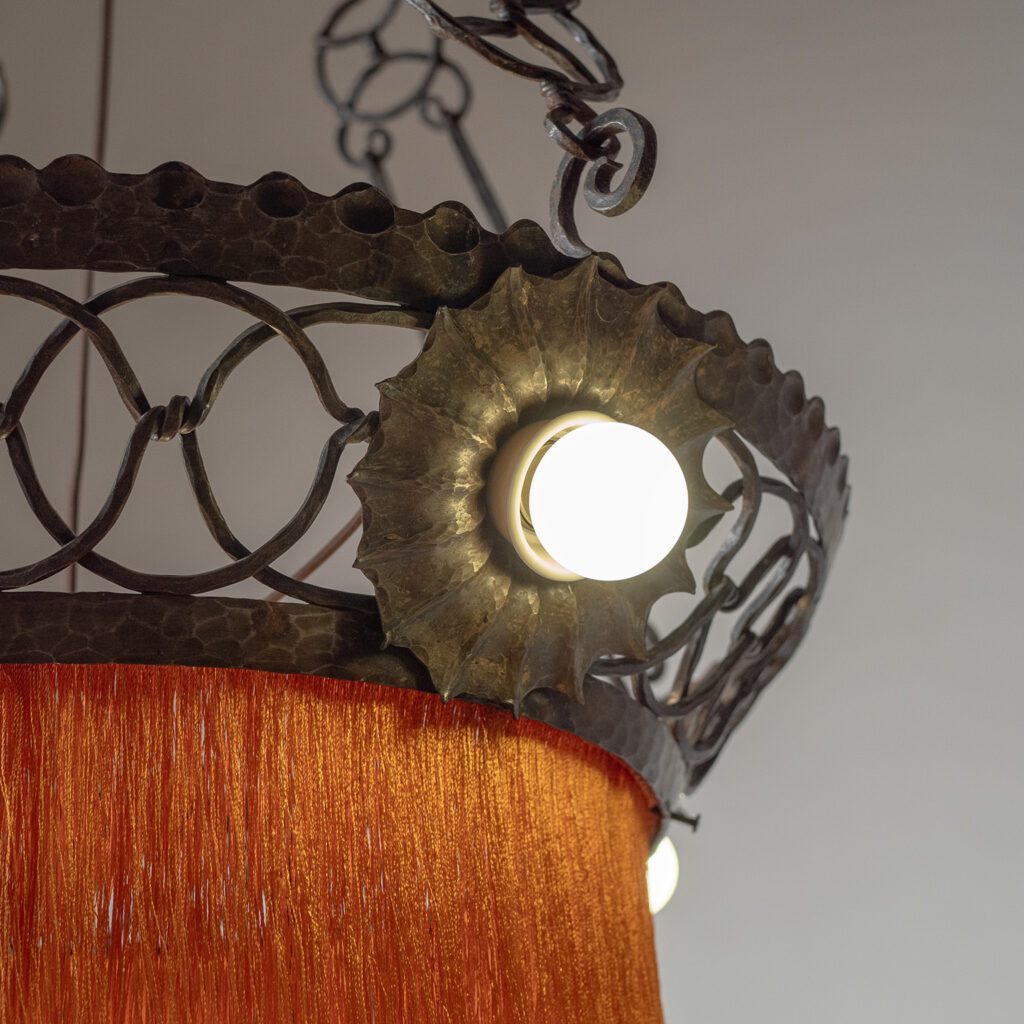 Wrought Iron And Glass Chandelier, circa 1920