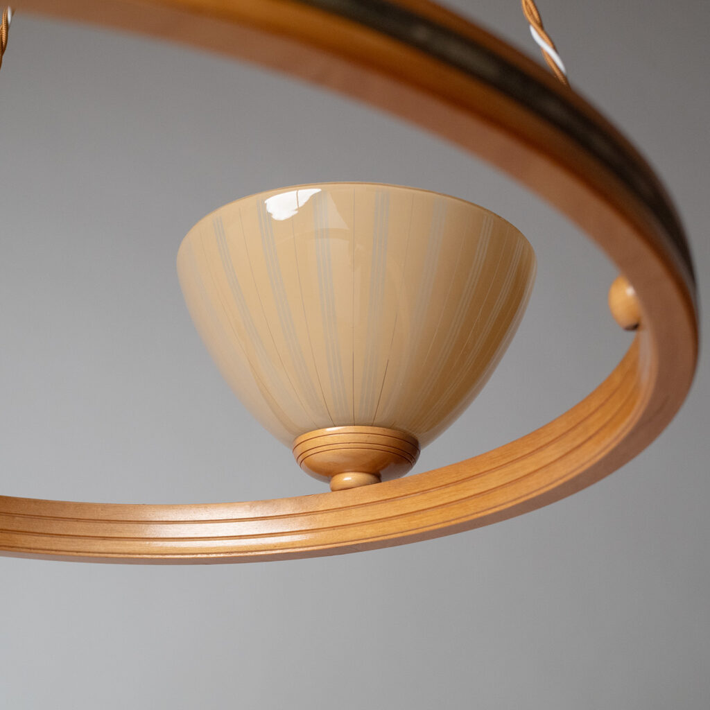 Wood And Enameled Glass Suspension Chandelier, 1950s