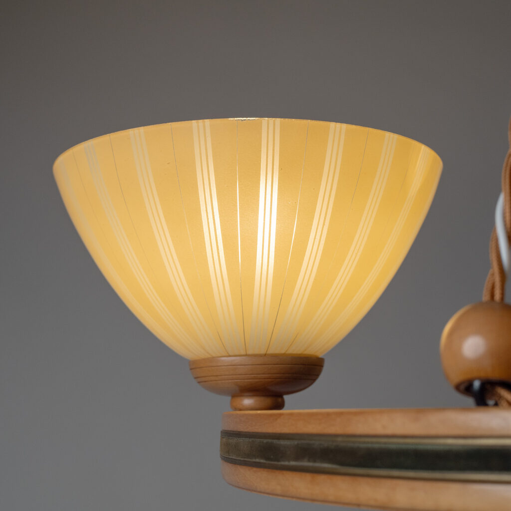 Wood And Enameled Glass Suspension Chandelier, 1950s