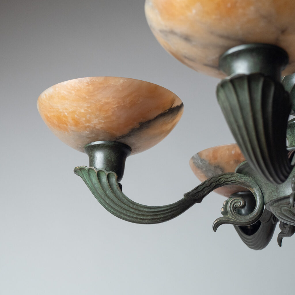 Harald Notini Böhlmarks Patinated Bronze And Alabaster Chandelier, 1937