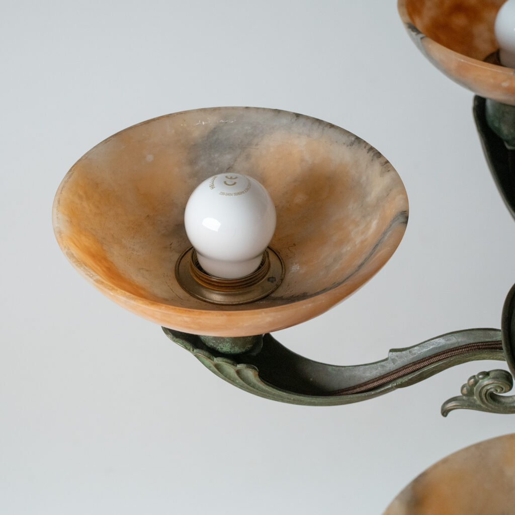 Harald Notini Böhlmarks Patinated Bronze And Alabaster Chandelier, 1937