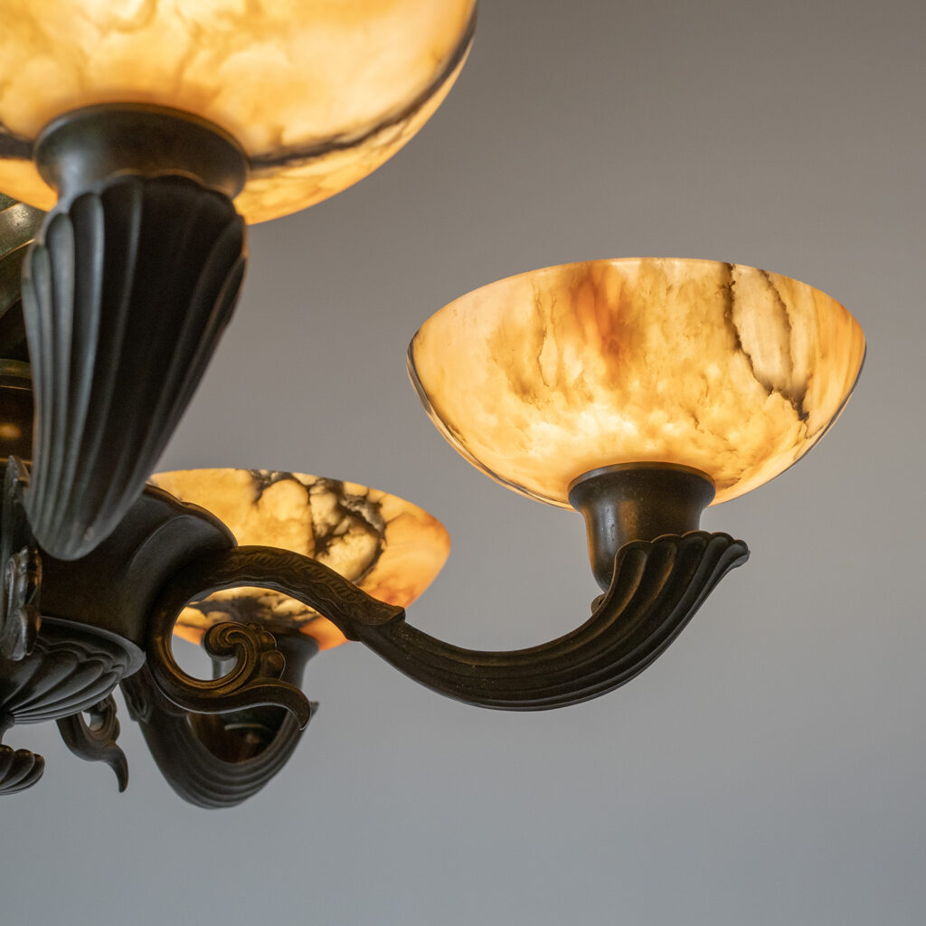 Harald Notini Böhlmarks Patinated Bronze And Alabaster Chandelier, 1937