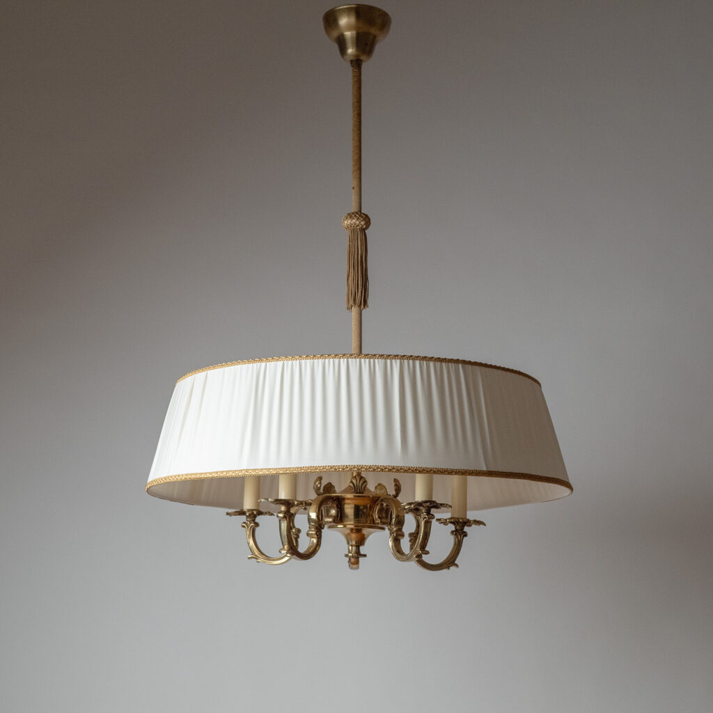 Swedish Brass And Fabric Chandelier, 1940s