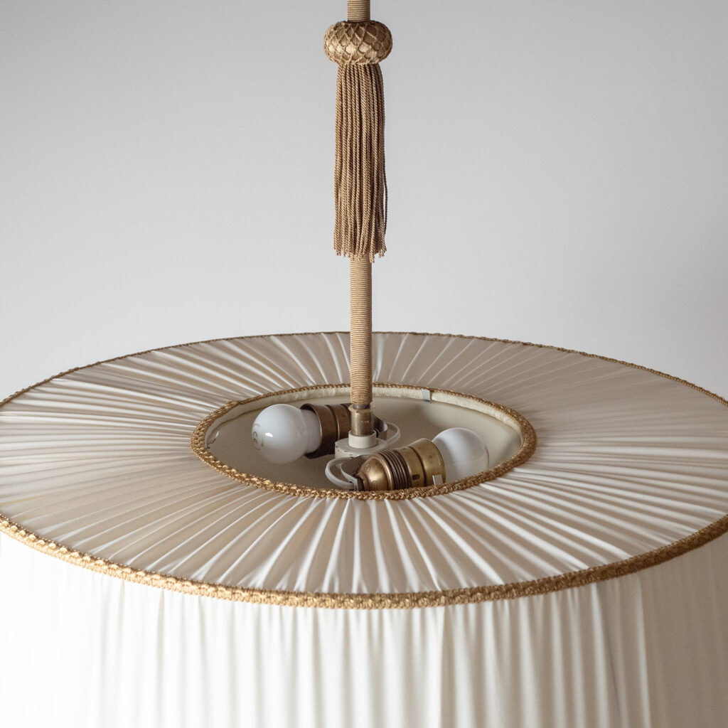 Swedish Brass And Fabric Chandelier, 1940s