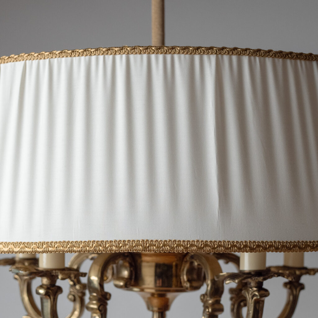 Swedish Brass And Fabric Chandelier, 1940s