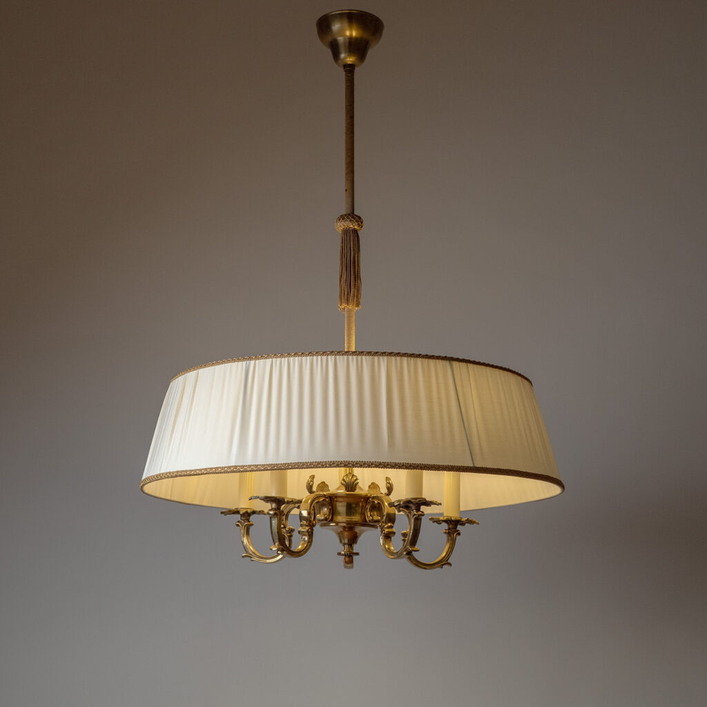 Swedish Brass And Fabric Chandelier, 1940s
