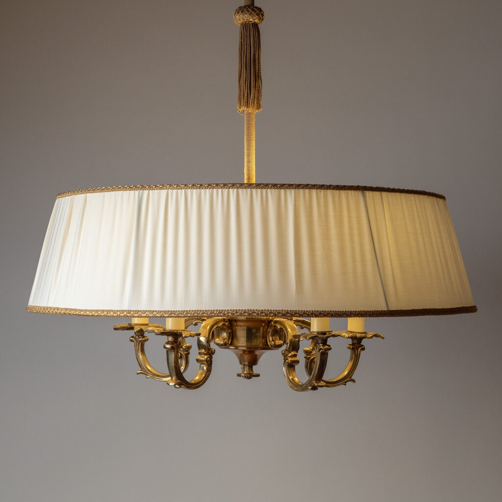 Swedish Brass And Fabric Chandelier, 1940s