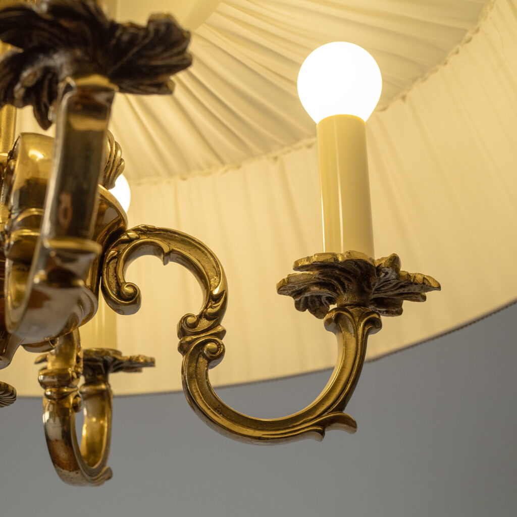 Swedish Brass And Fabric Chandelier, 1940s