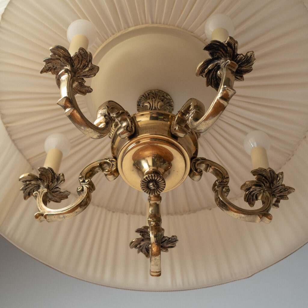 Swedish Brass And Fabric Chandelier, 1940s