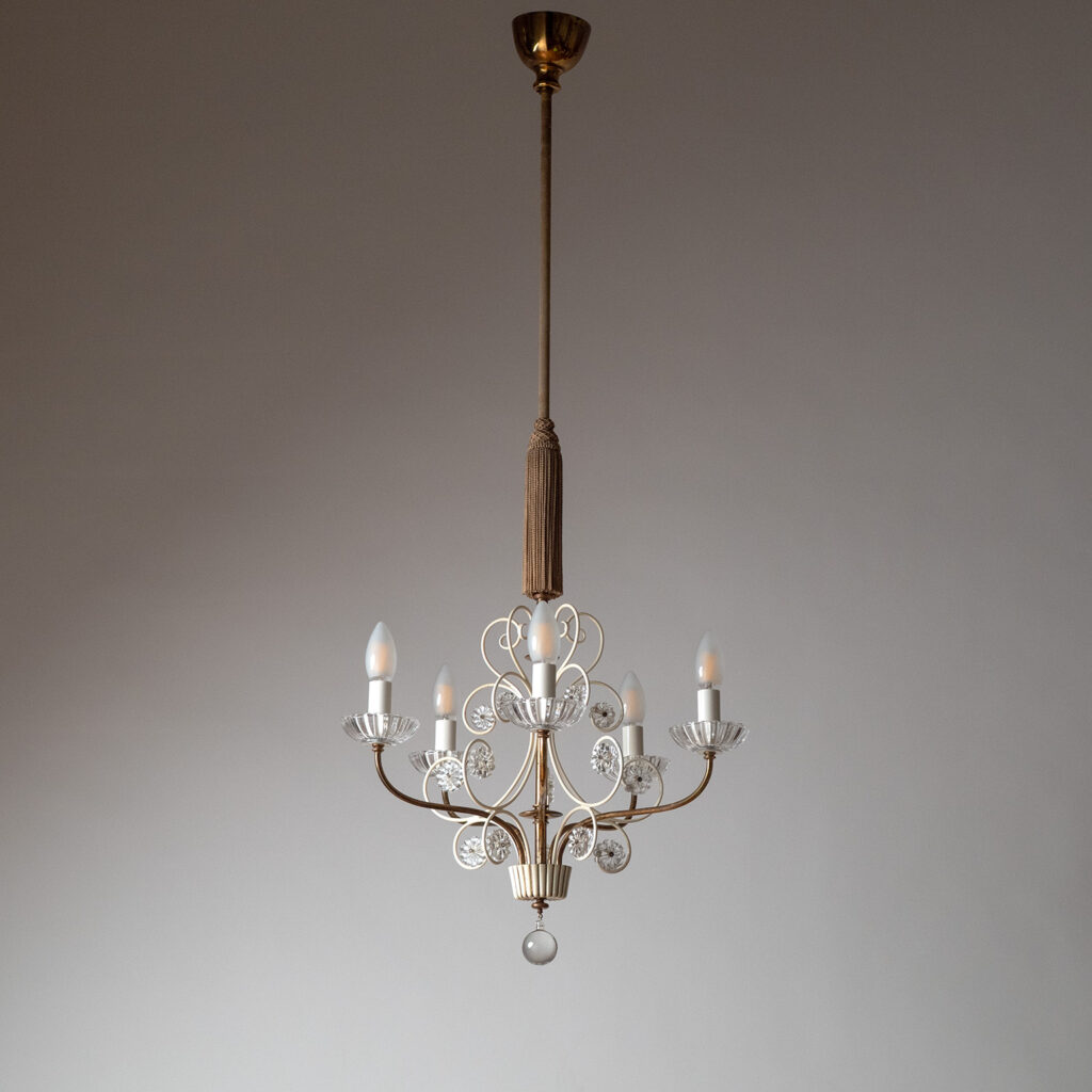German Brass And Glass Chandelier, 1950s