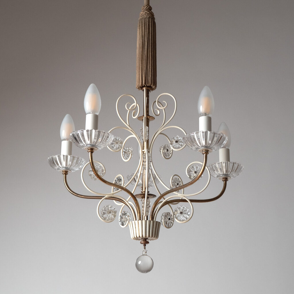 German Brass And Glass Chandelier, 1950s