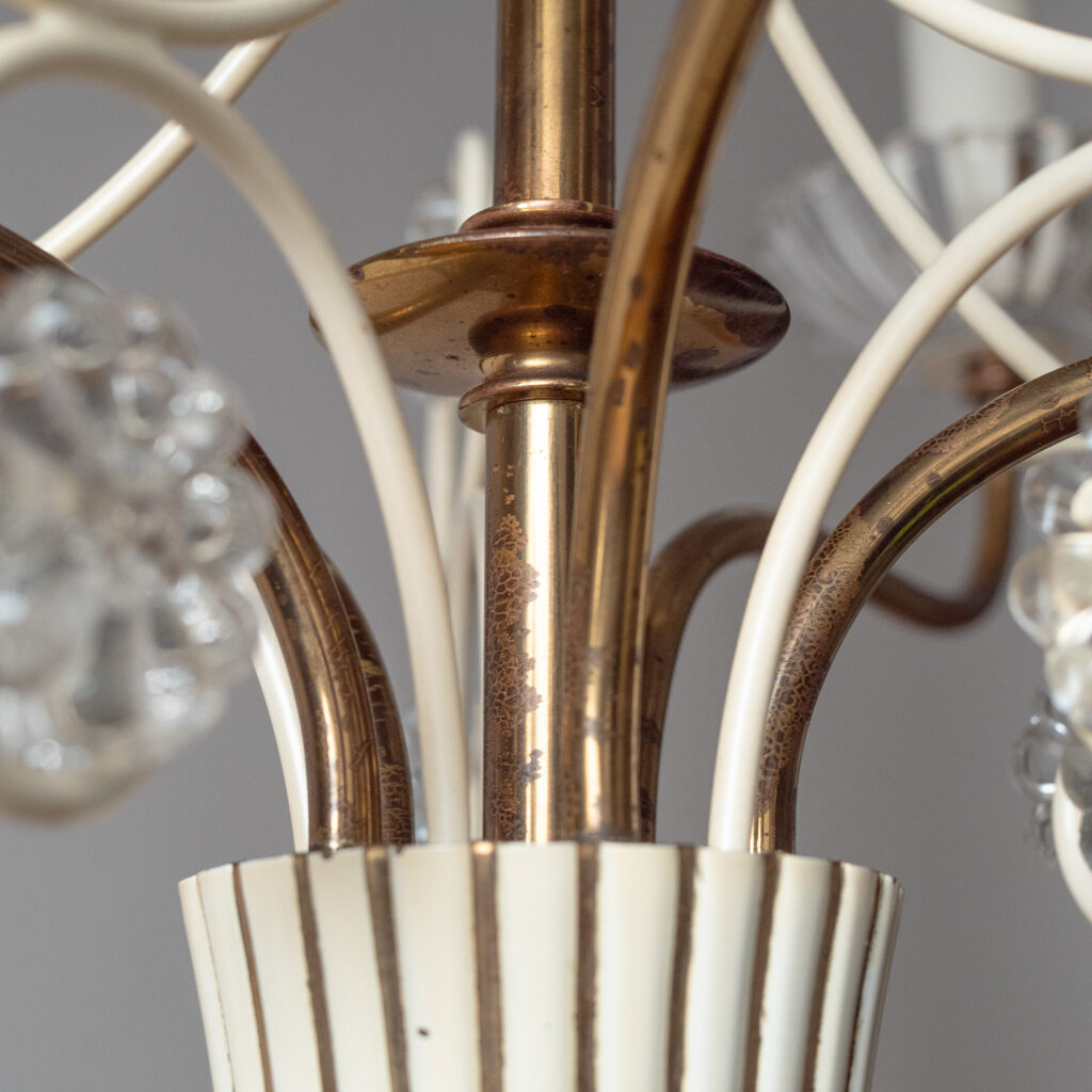 German Brass And Glass Chandelier, 1950s