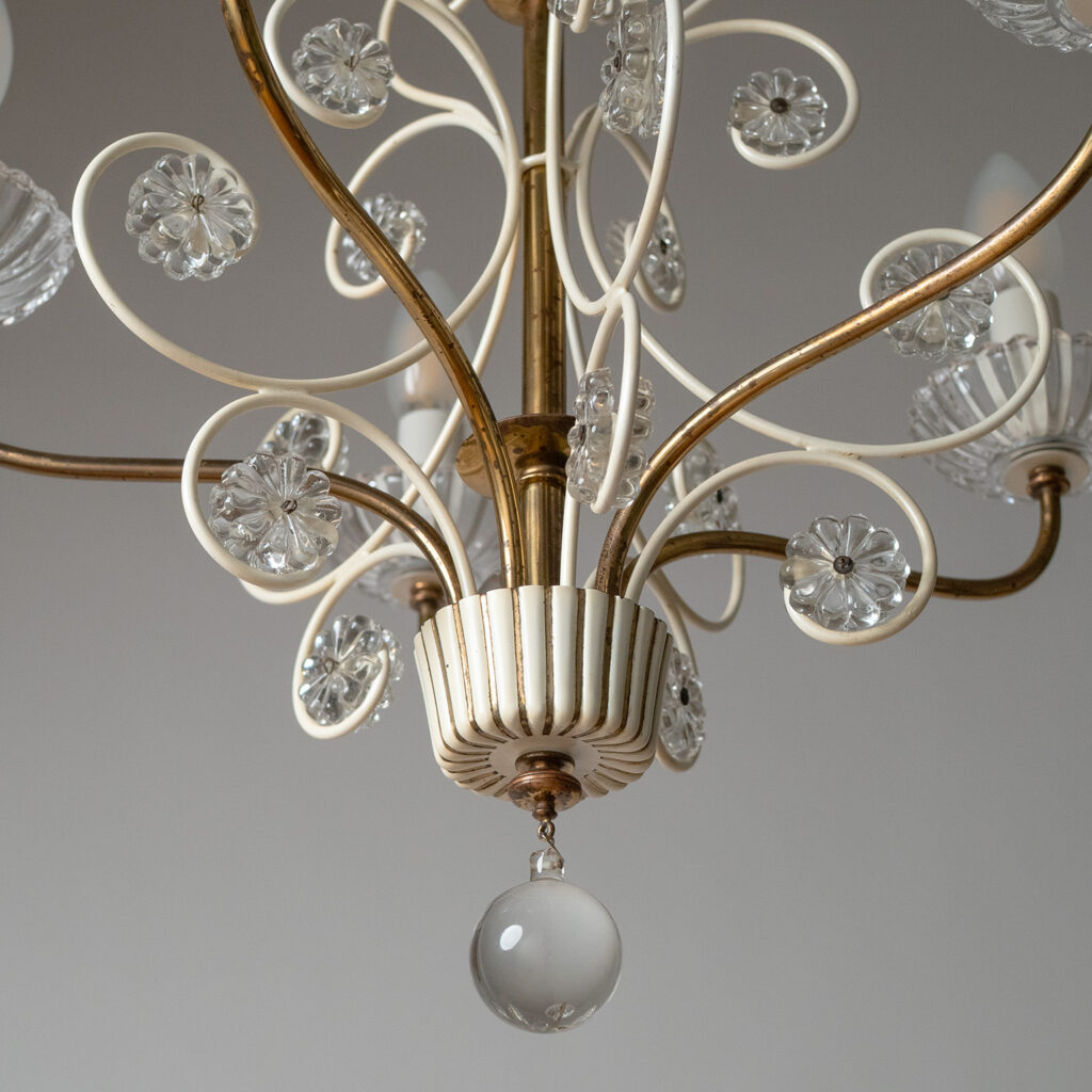 German Brass And Glass Chandelier, 1950s