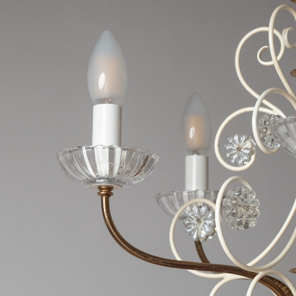 German Brass And Glass Chandelier, 1950s