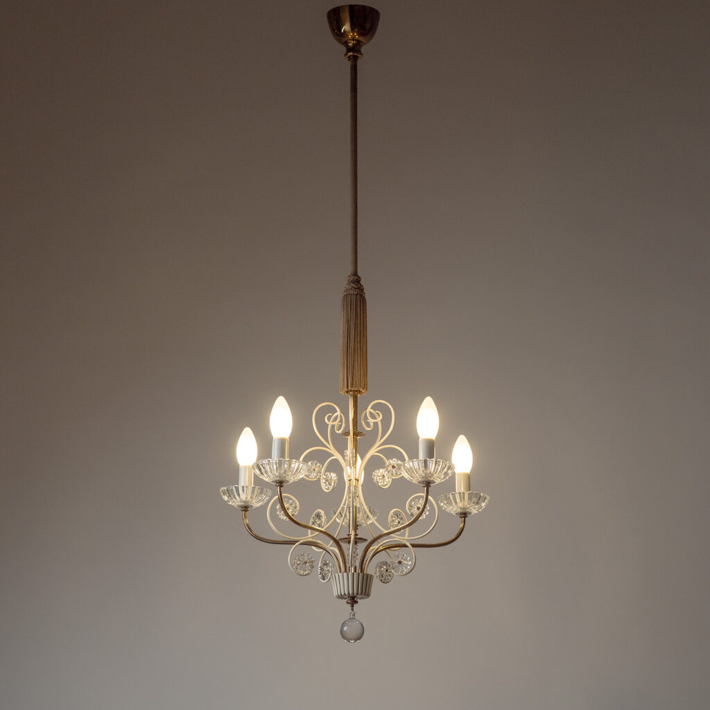 German Brass And Glass Chandelier, 1950s