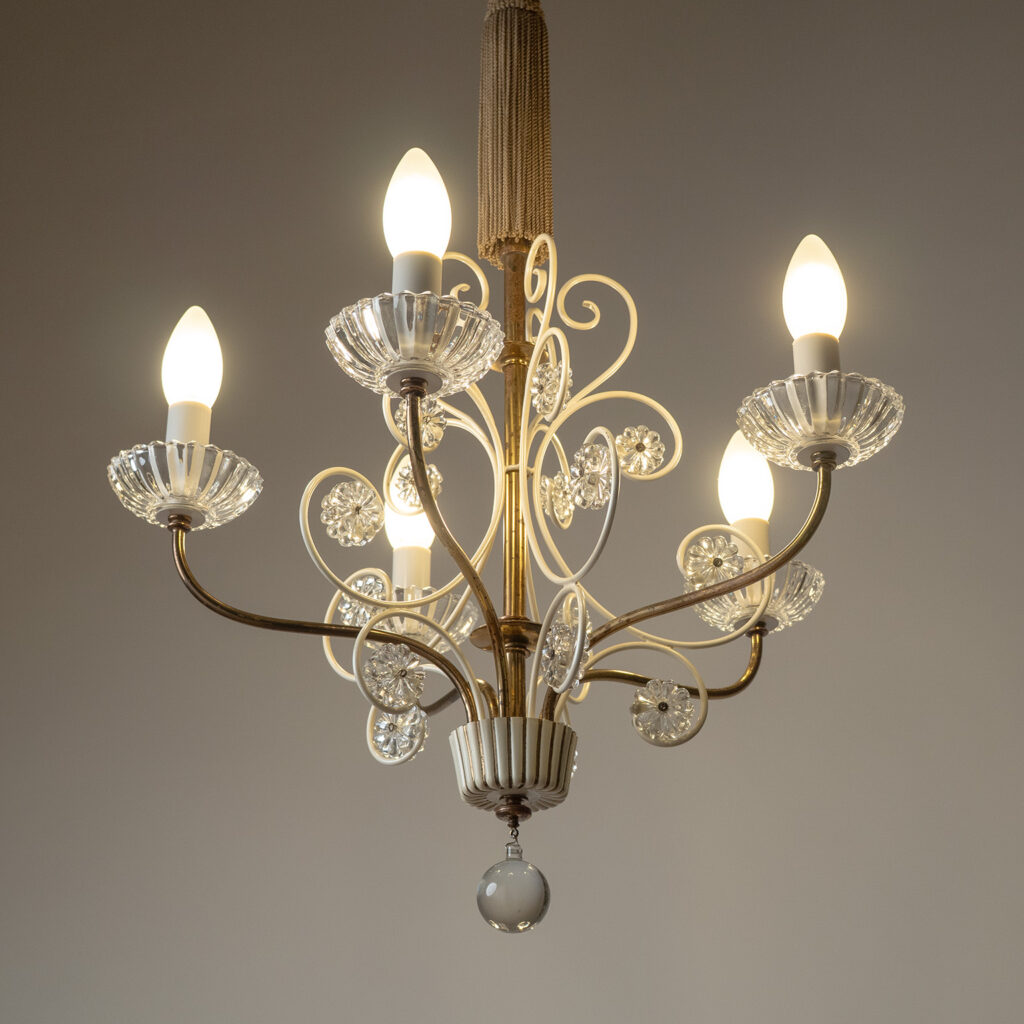 German Brass And Glass Chandelier, 1950s