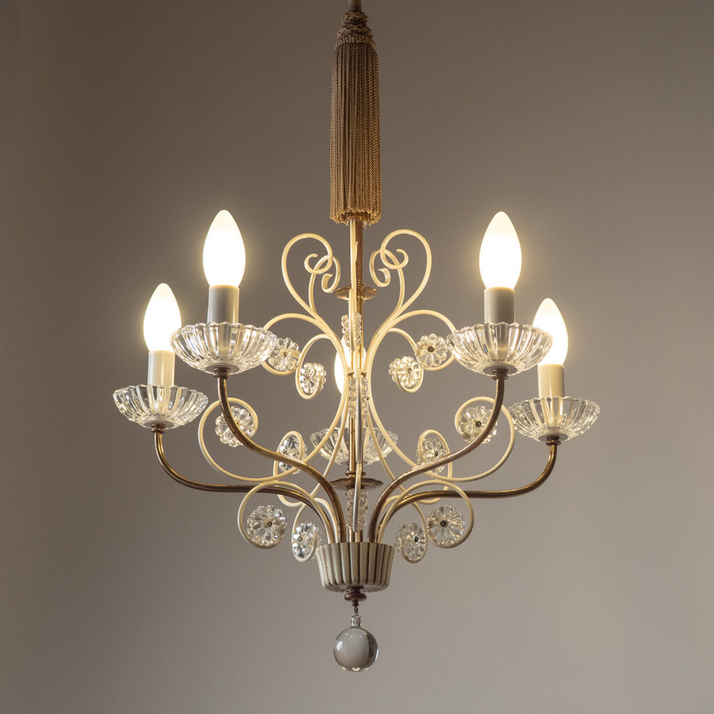 German Brass And Glass Chandelier, 1950s
