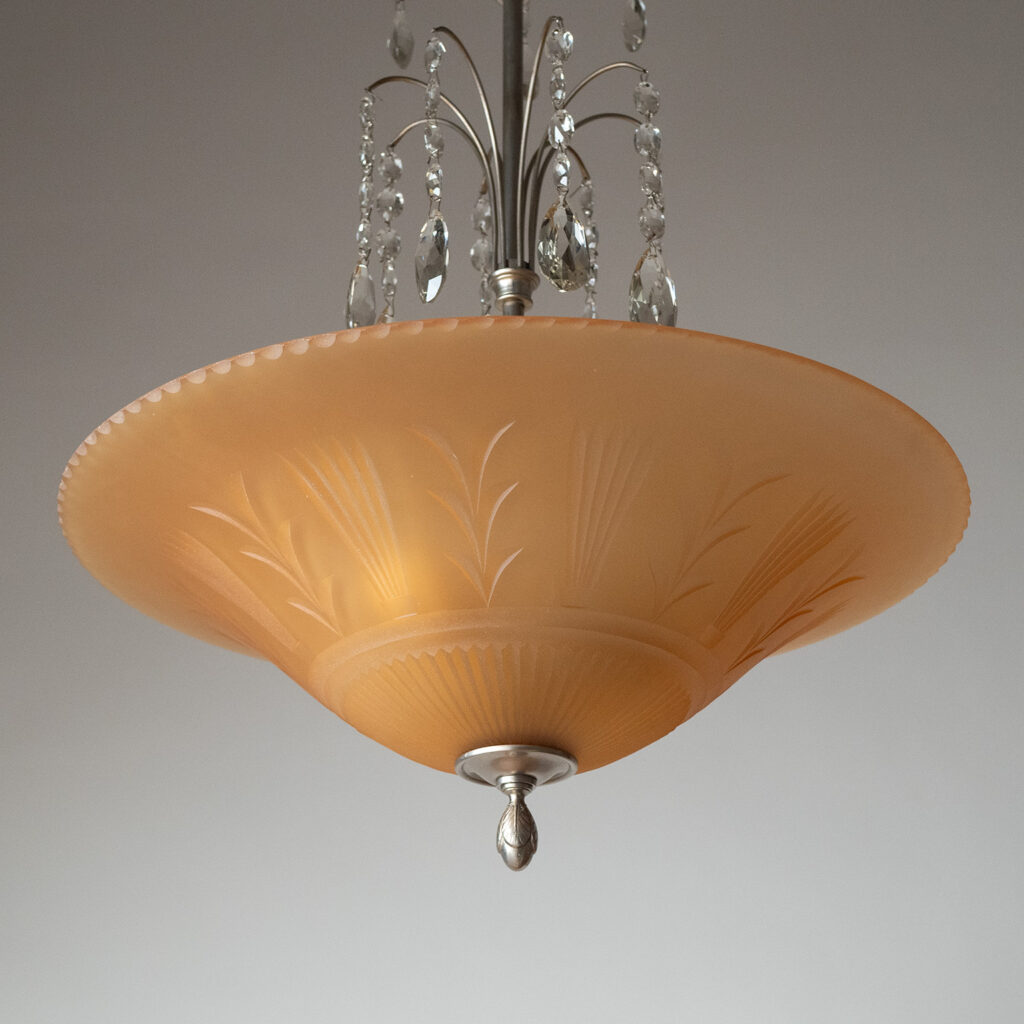 Erik Tidstrand Glass Chandelier, Nordiska Kompaniet, circa 1930