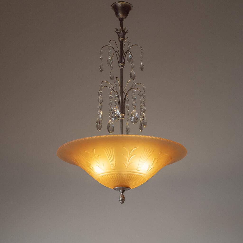 Erik Tidstrand Glass Chandelier, Nordiska Kompaniet, circa 1930