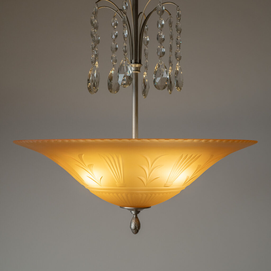 Erik Tidstrand Glass Chandelier, Nordiska Kompaniet, circa 1930