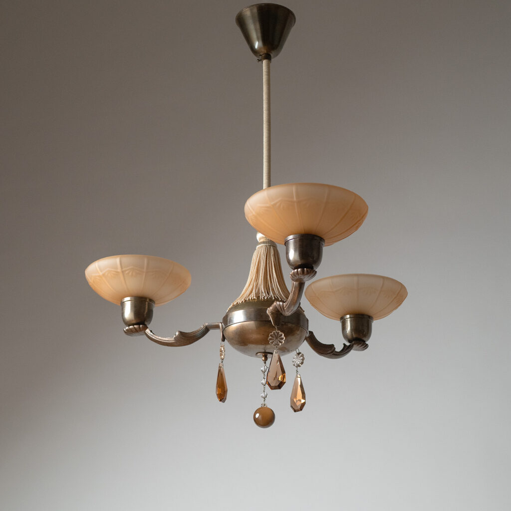 Harald Notini Böhlmarks Brass And Glass Chandelier, 1936