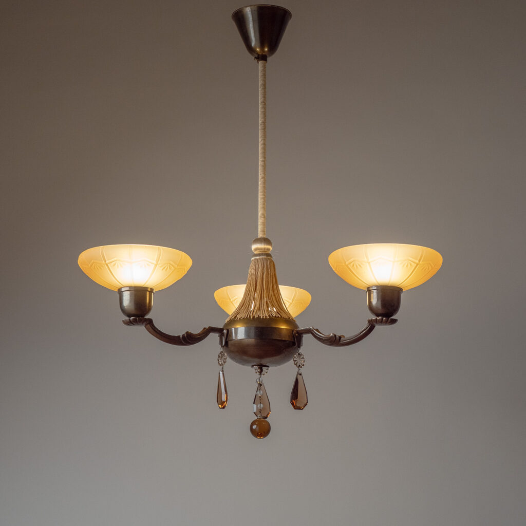 Harald Notini Böhlmarks Brass And Glass Chandelier, 1936