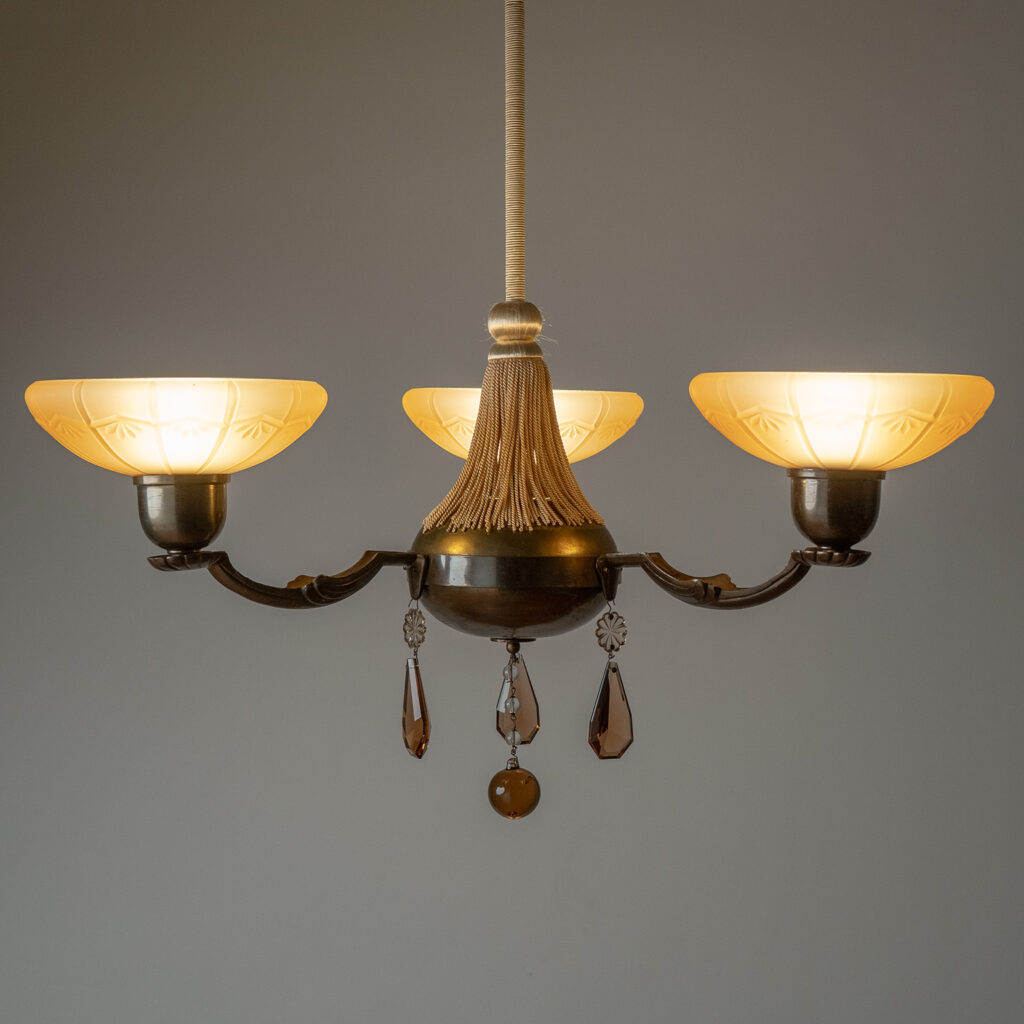 Harald Notini Böhlmarks Brass And Glass Chandelier, 1936