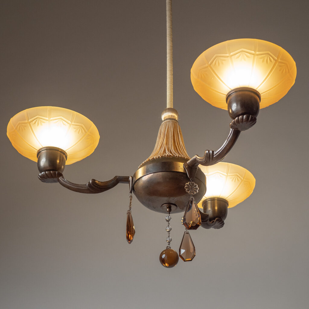 Harald Notini Böhlmarks Brass And Glass Chandelier, 1936
