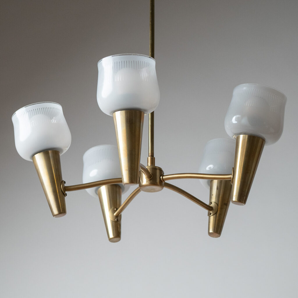 Böhlmarks Brass And Enameled Glass Chandelier, 1950s