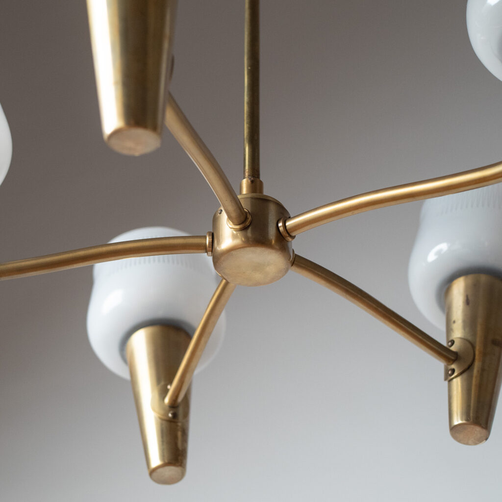 Böhlmarks Brass And Enameled Glass Chandelier, 1950s