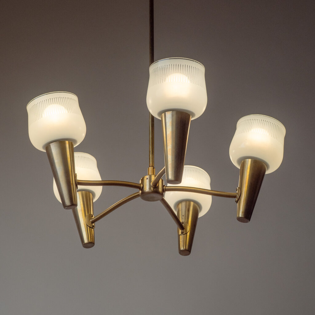 Böhlmarks Brass And Enameled Glass Chandelier, 1950s