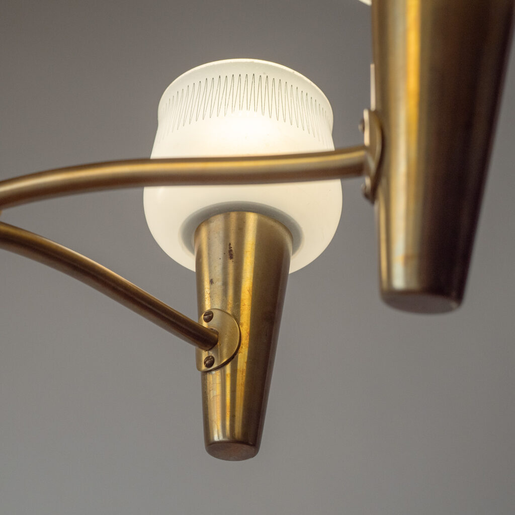 Böhlmarks Brass And Enameled Glass Chandelier, 1950s