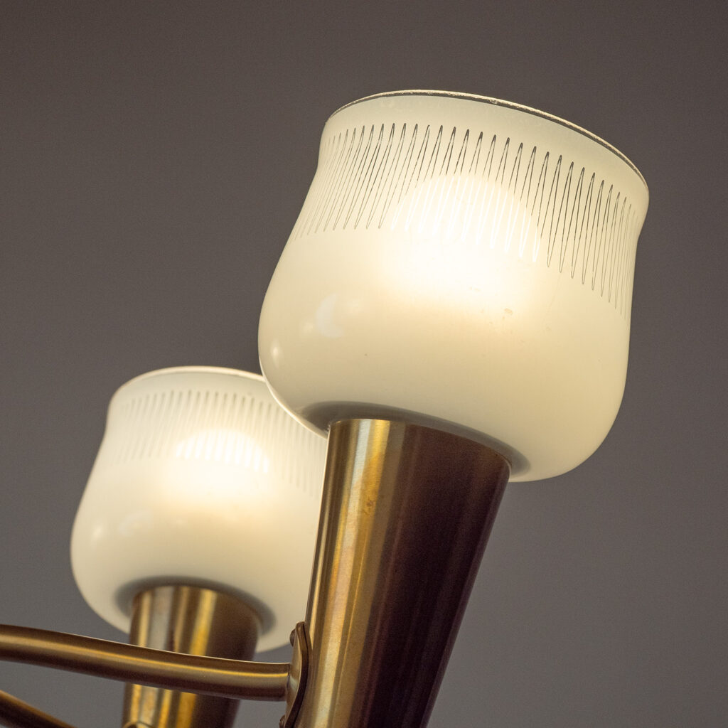 Böhlmarks Brass And Enameled Glass Chandelier, 1950s