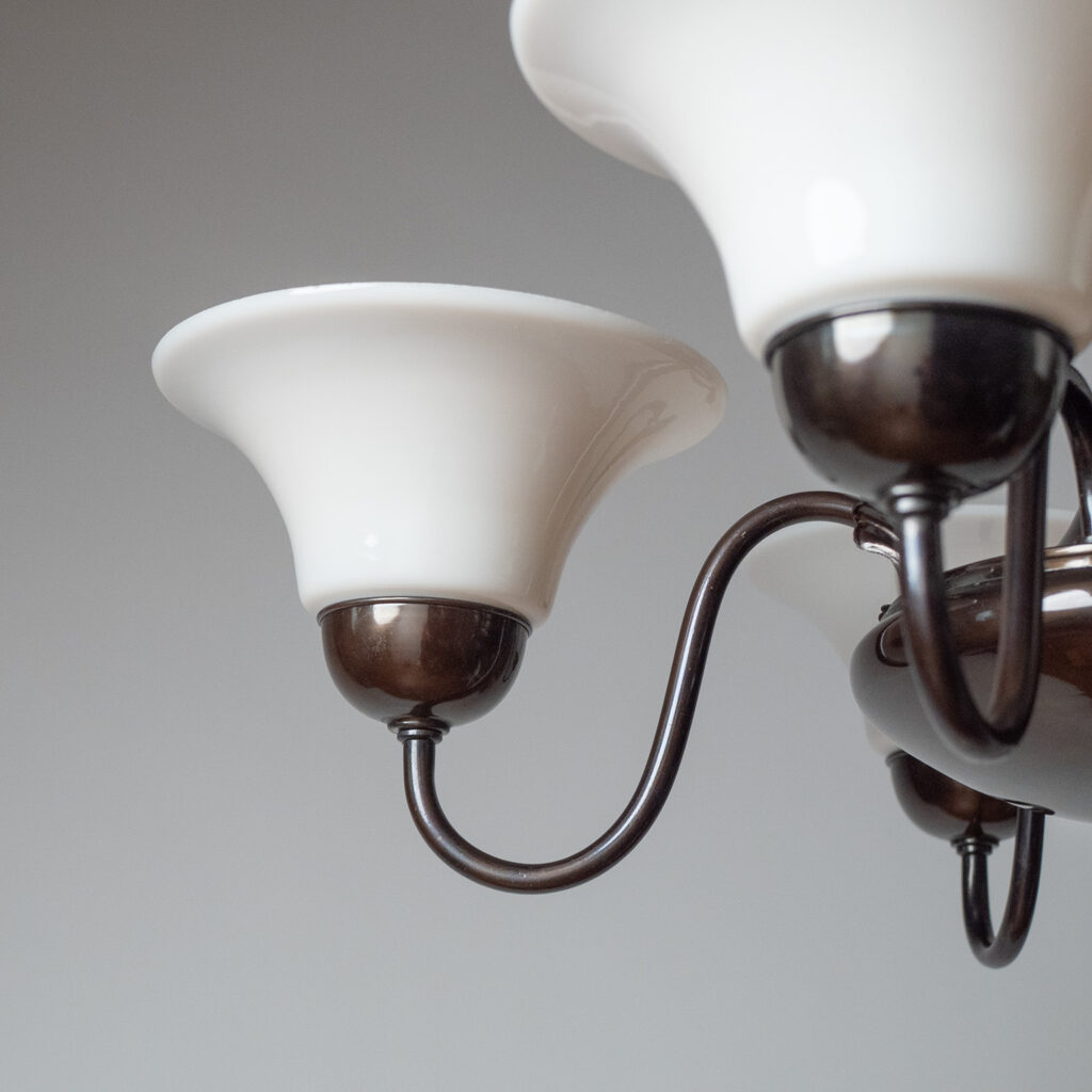 Harald Notini Patinated Brass And Glass Chandelier, Böhlmarks 1929