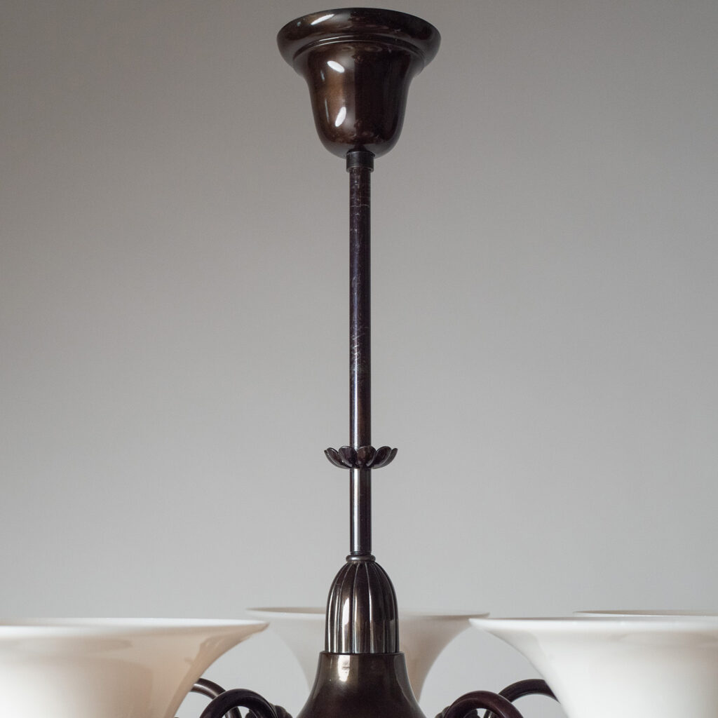 Harald Notini Patinated Brass And Glass Chandelier, Böhlmarks 1929