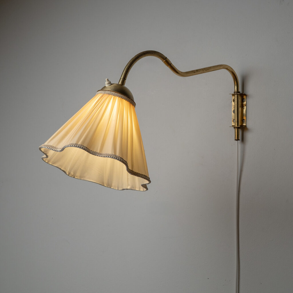 Swedish Brass And Fabric Wall Light, circa 1950