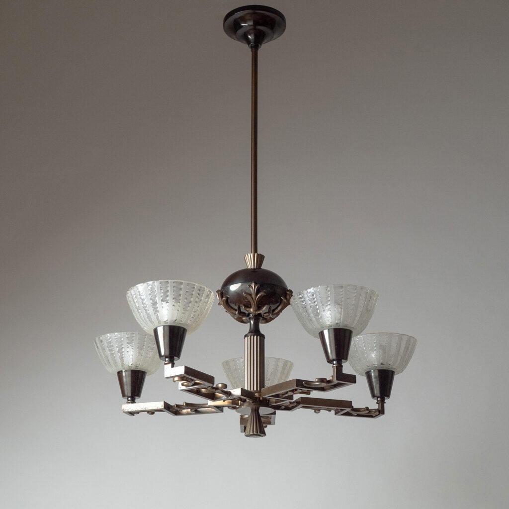 Bröderna Malmströms Patinated Brass Chandelier, 1931