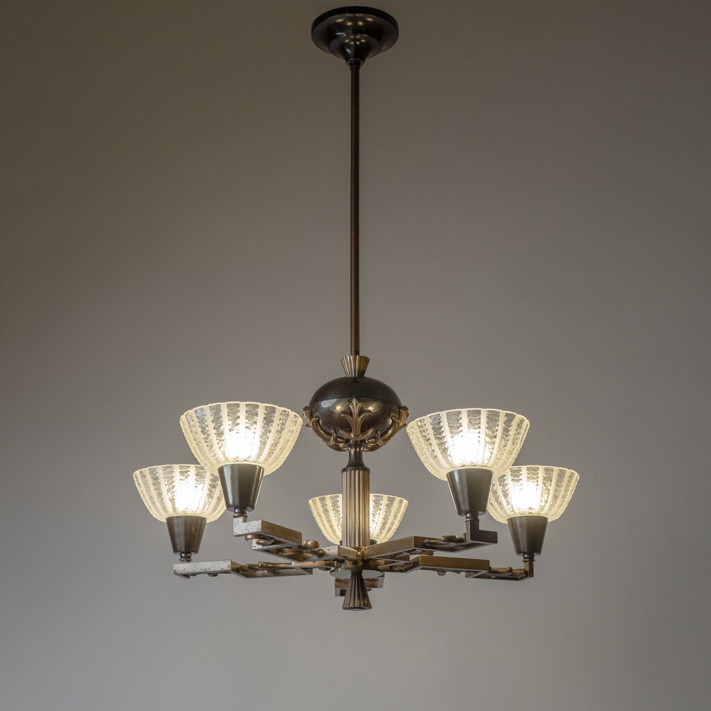 Bröderna Malmströms Patinated Brass Chandelier, 1931