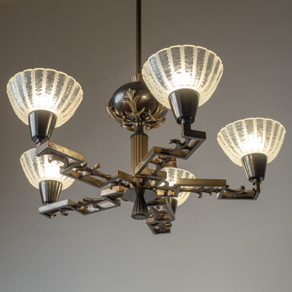 Bröderna Malmströms Patinated Brass Chandelier, 1931